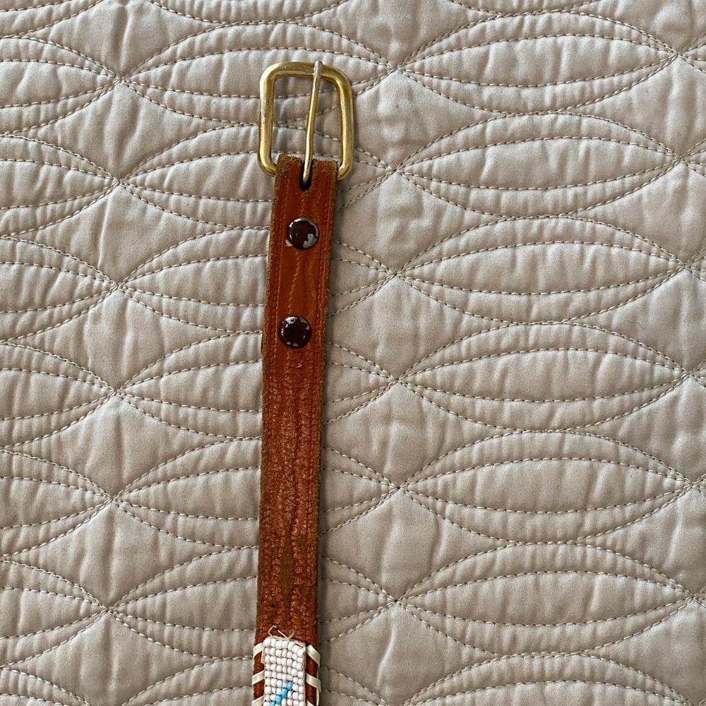 Vintage Beaded Brown Leather Belt - Picture 3 of 16